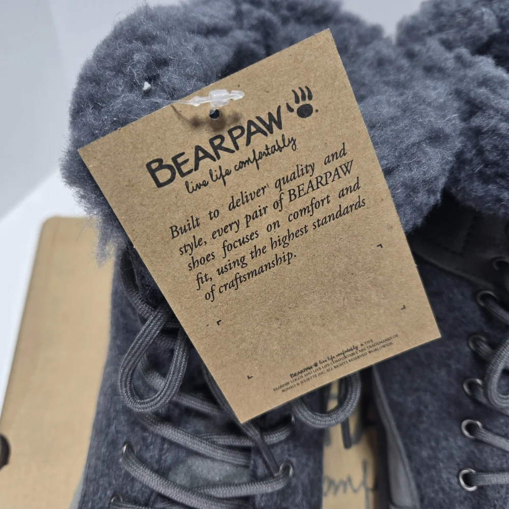 BearPaw Cheryl Charcoal Gray Lace-Up Boots with Fur Trim Women's Size 10